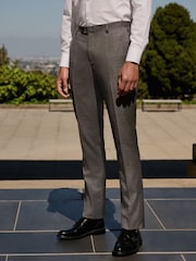 Gris - Slim Fit Signature Cerutti 100% Wool Italian Fabric Suit Trousers - Image 2 de 4