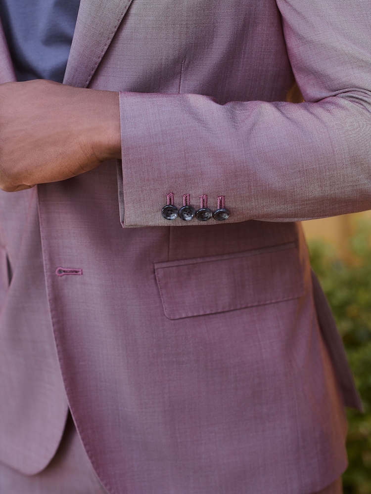 Pink Slim Fit Signature Cerutti Italian Fabric 100% Wool Suit Jacket - Image 4 of 10