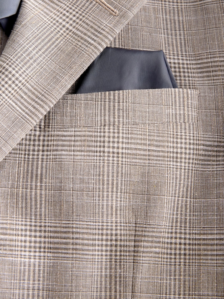 Neutral Slim Fit Tollegno Linen Blend Check Suit Jacket - Image 10 of 10