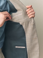 Neutral Slim Fit Tollegno Linen Blend Check Suit Jacket - Image 5 of 5