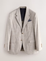Neutral Slim Fit Tollegno Linen Blend Check Suit Jacket - Image 6 of 10