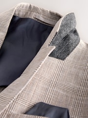 Neutral Slim Fit Tollegno Linen Blend Check Suit Jacket - Image 9 of 10