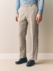 Нейтральный - Tollegno Linen Blend Check Suit Trousers - Image 1 of 5