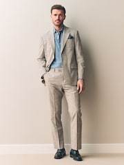 Нейтральный - Tollegno Linen Blend Check Suit Trousers - Image 2 of 5