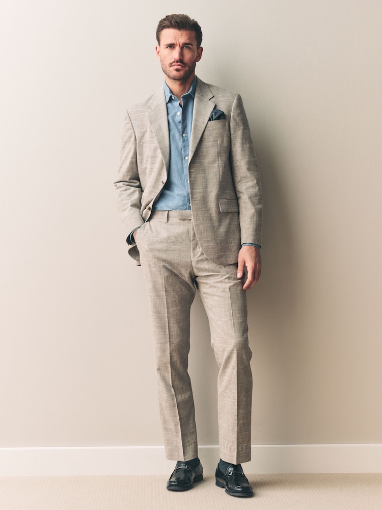 Нейтральный - Tollegno Linen Blend Check Suit Trousers - Image 2 of 5