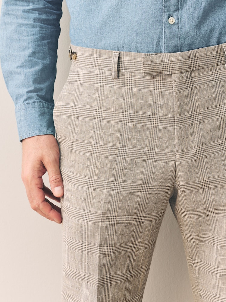 Нейтральный - Tollegno Linen Blend Check Suit Trousers - Image 5 of 5