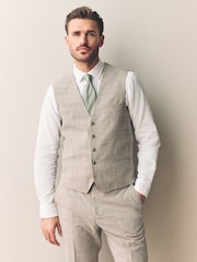 Нейтральный - Tollegno Linen Blend Check Suit Waistcoat - Image 1 of 8