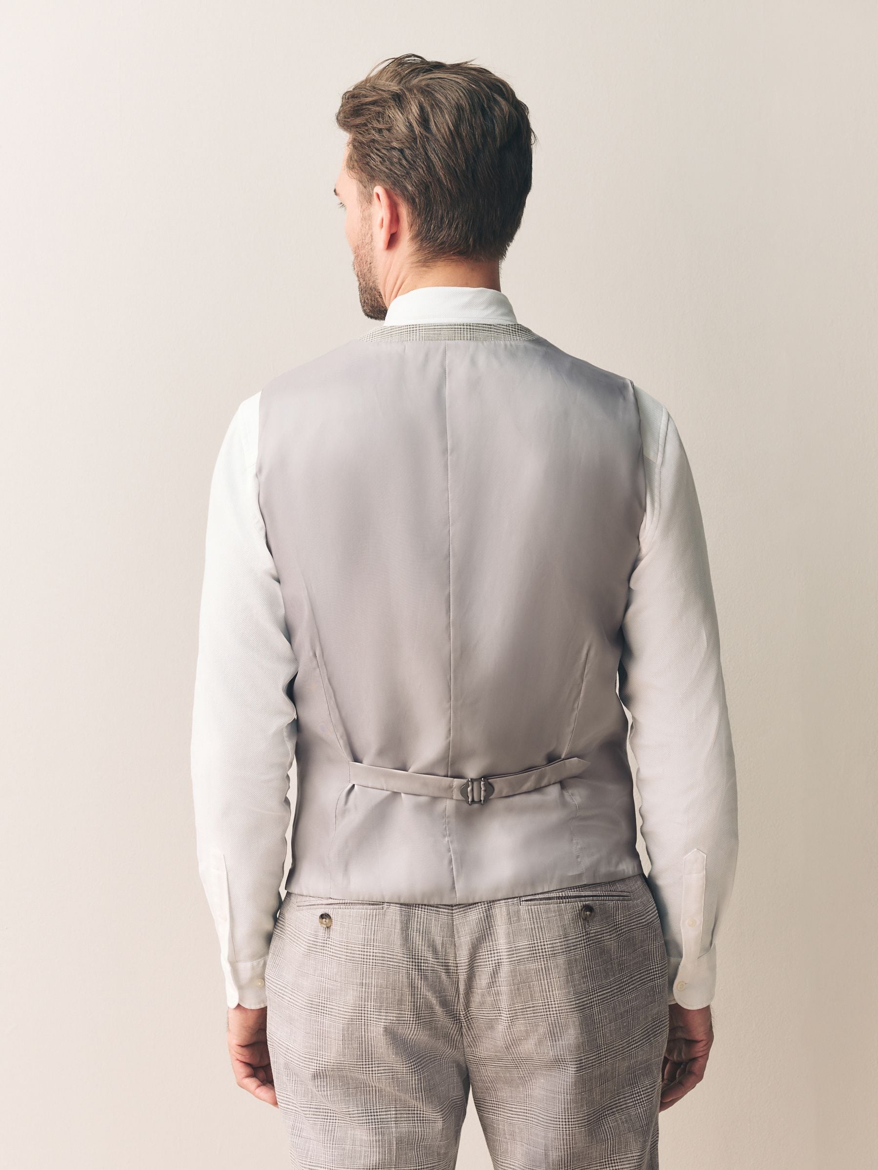 Buy Neutral Tollegno Linen Blend Check Suit Waistcoat from Next USA