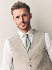 Нейтральный - Tollegno Linen Blend Check Suit Waistcoat - Image 4 of 8