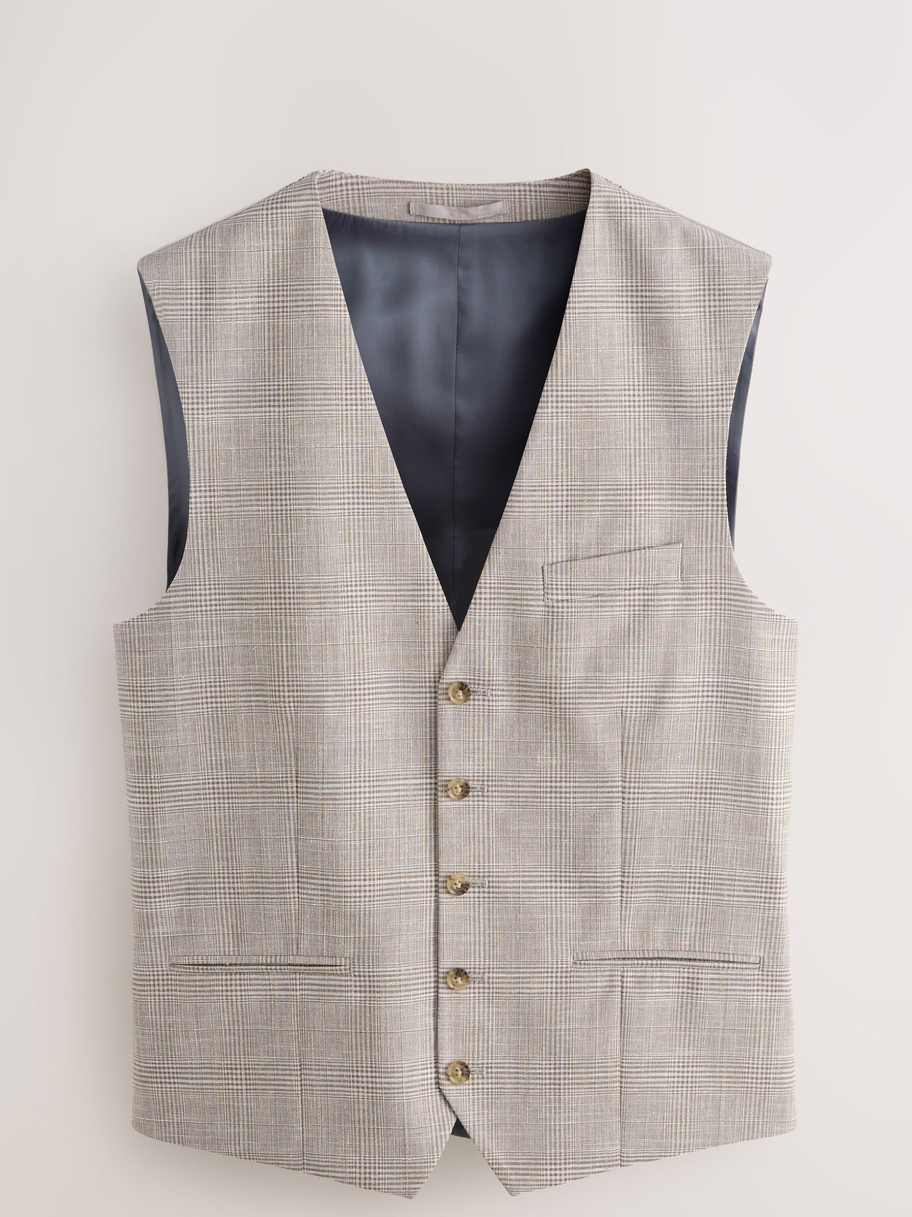 Buy Neutral Tollegno Linen Blend Check Suit Waistcoat from Next USA