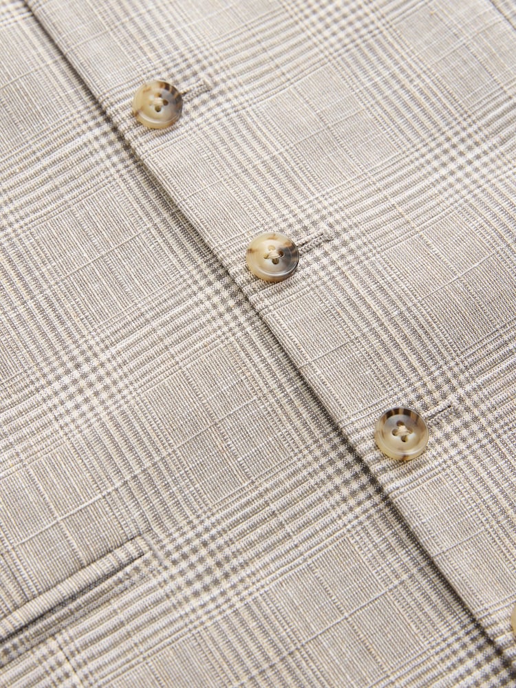 Нейтральный - Tollegno Linen Blend Check Suit Waistcoat - Image 8 of 8