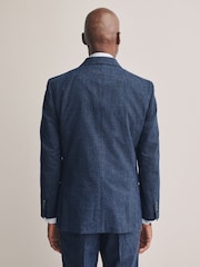 Blue Slim Fit Tollegno Linen Blend Check Suit Jacket - Image 3 of 4