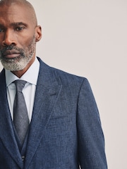 Blue Slim Fit Tollegno Linen Blend Check Suit Jacket - Image 4 of 4