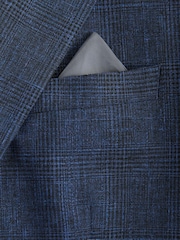 Blau - Karierte Slim-Fit Anzugjacke aus Tollegno-Leinenmischung - Bild 8 von 9