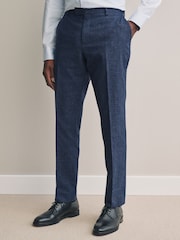 Blue Slim Fit Tollegno Linen Blend Check Suit Trousers - Image 1 of 5