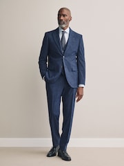 Blue Slim Fit Tollegno Linen Blend Check Suit Trousers - Image 2 of 5