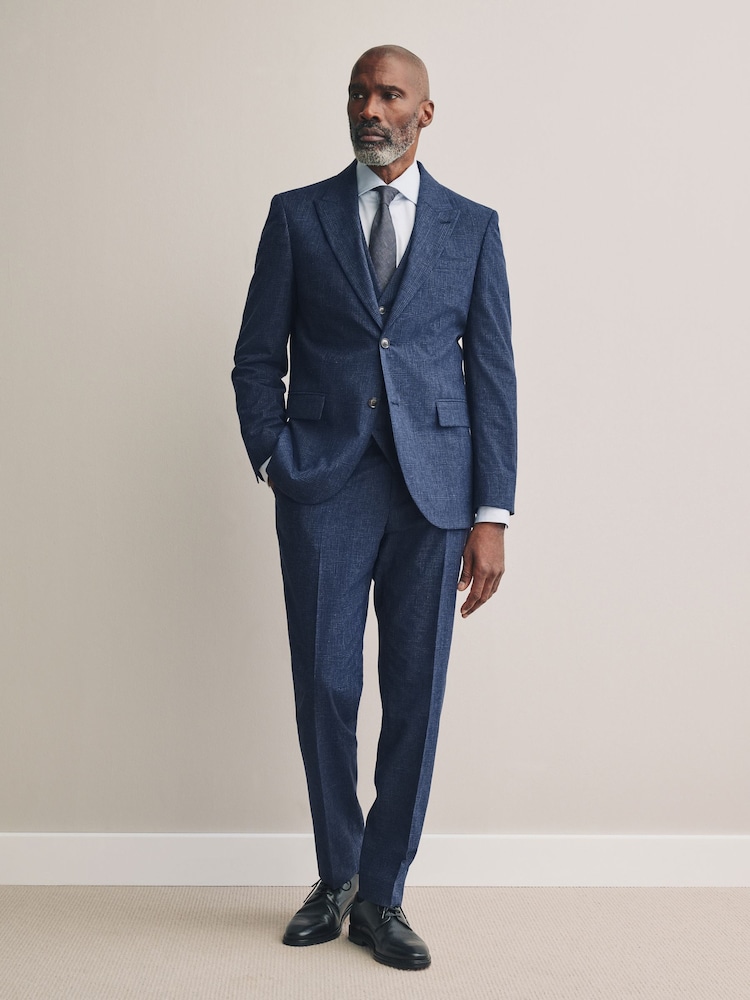 Blue Slim Fit Tollegno Linen Blend Check Suit Trousers - Image 2 of 5