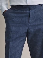 Blue Slim Fit Tollegno Linen Blend Check Suit Trousers - Image 5 of 5