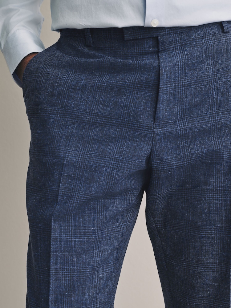 Blue Slim Fit Tollegno Linen Blend Check Suit Trousers - Image 5 of 5