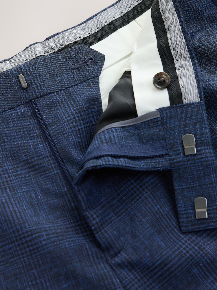 Blue Slim Fit Tollegno Linen Blend Check Suit Trousers - Image 2 of 11 Blue Slim Fit Tollegno Linen Blend Check Suit Trousers - Image 2 of 11