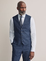 Blue Tollegno Linen Blend Check Suit Waistcoat - Image 1 of 4