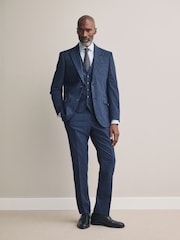 Blue Tollegno Linen Blend Check Suit Waistcoat - Image 2 of 4