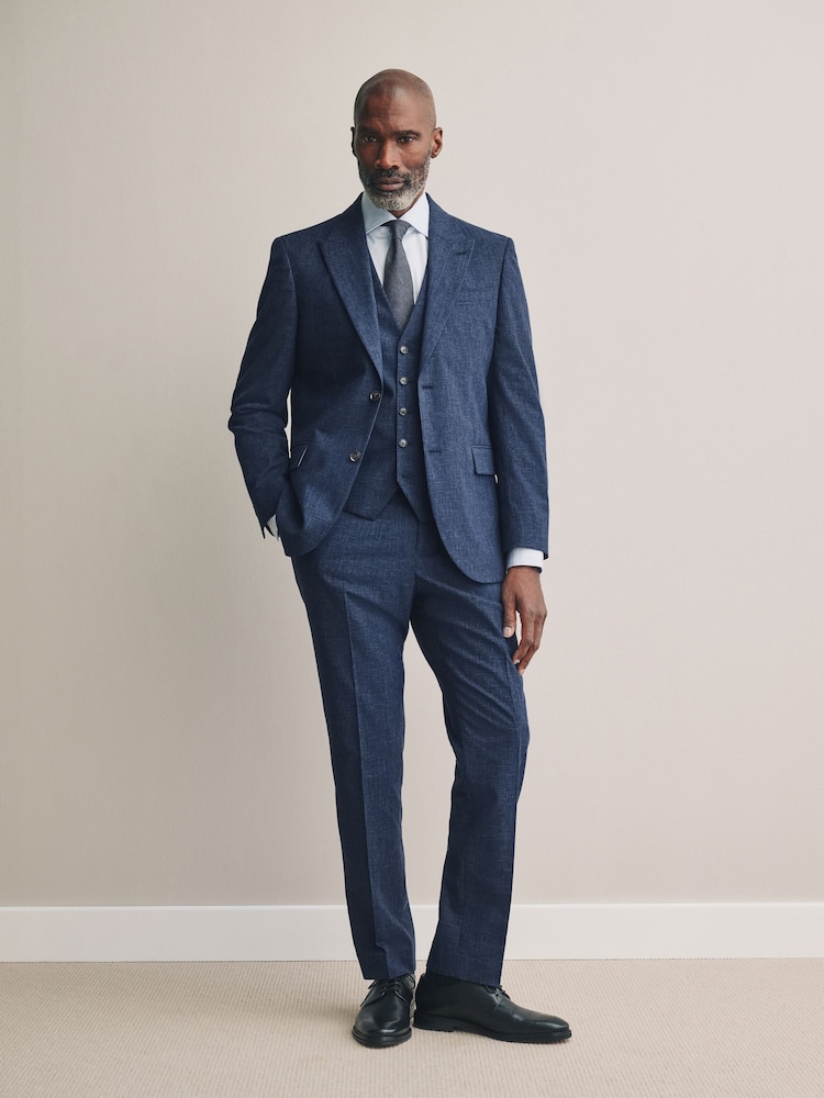 Blue Tollegno Linen Blend Check Suit Waistcoat - Image 2 of 4