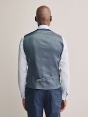 Blue Tollegno Linen Blend Check Suit Waistcoat - Image 3 of 4