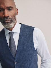 Blue Tollegno Linen Blend Check Suit Waistcoat - Image 4 of 4