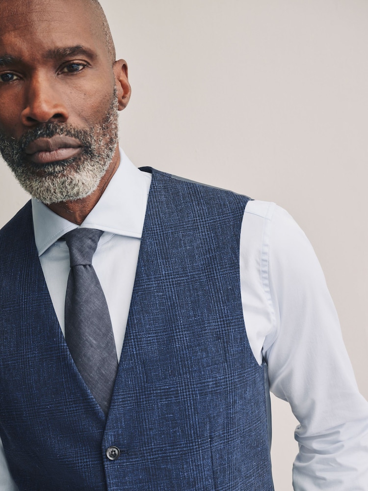 Blue Tollegno Linen Blend Check Suit Waistcoat - Image 4 of 4