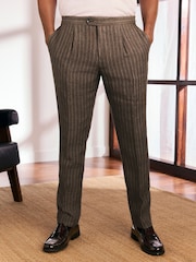 Brown Slim Fit Leomaster 100% Linen Suit Trousers - Image 1 of 10