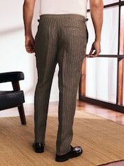 Brown Slim Fit Leomaster 100% Linen Suit Trousers - Image 3 of 10