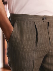 Brown Slim Fit Leomaster 100% Linen Suit Trousers - Image 5 of 10