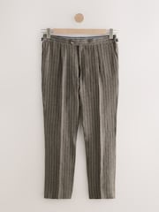 Brown Slim Fit Leomaster 100% Linen Suit Trousers - Image 6 of 10