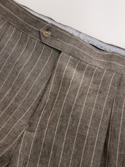 Brown Slim Fit Leomaster 100% Linen Suit Trousers - Image 8 of 10
