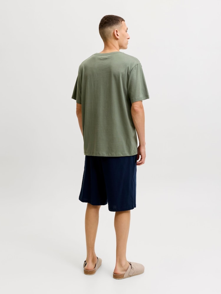 JACK & JONES Green/Navy Logo T-Shirt And Short Lounge Set - Image 2 of 10