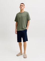 JACK & JONES Green/Navy Logo T-Shirt And Short Lounge Set - Image 3 of 10