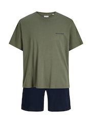 JACK & JONES Green/Navy Logo T-Shirt And Short Lounge Set - Image 7 of 10
