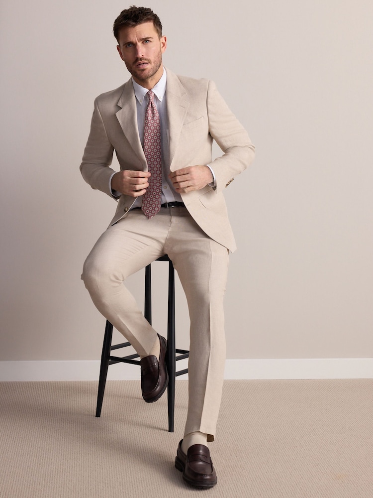 Pierre - Slim Fit Leomaster Italian 100% Linen Suit Jacket - Image 1 of 9