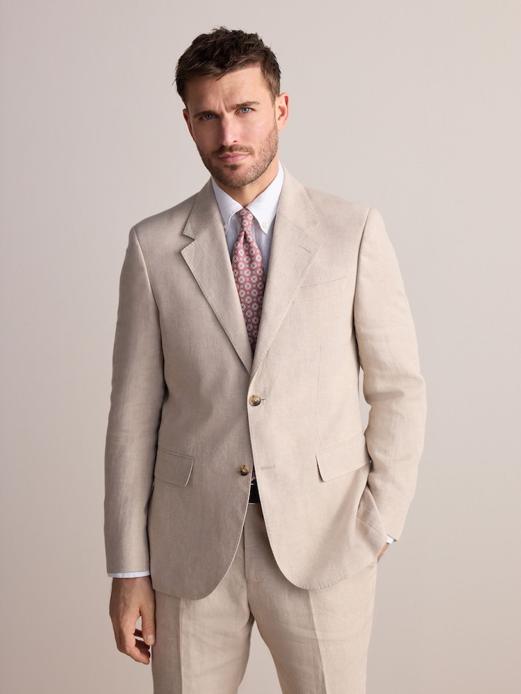 Stone Slim Fit Leomaster Italian 100% Linen Suit Jacket - Image 2 of 9 Stone Slim Fit Leomaster Italian 100% Linen Suit Jacket - Image 2 of 9