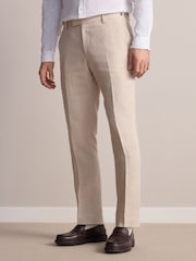 Stone - Slim Fit Signature Leomaster Italian 100% Linen Fabric Suit Trousers - Image 1 of 10