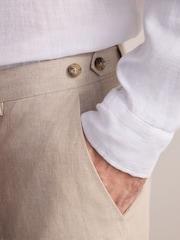 Stone - Slim Fit Signature Leomaster Italian 100% Linen Fabric Suit Trousers - Image 4 of 10