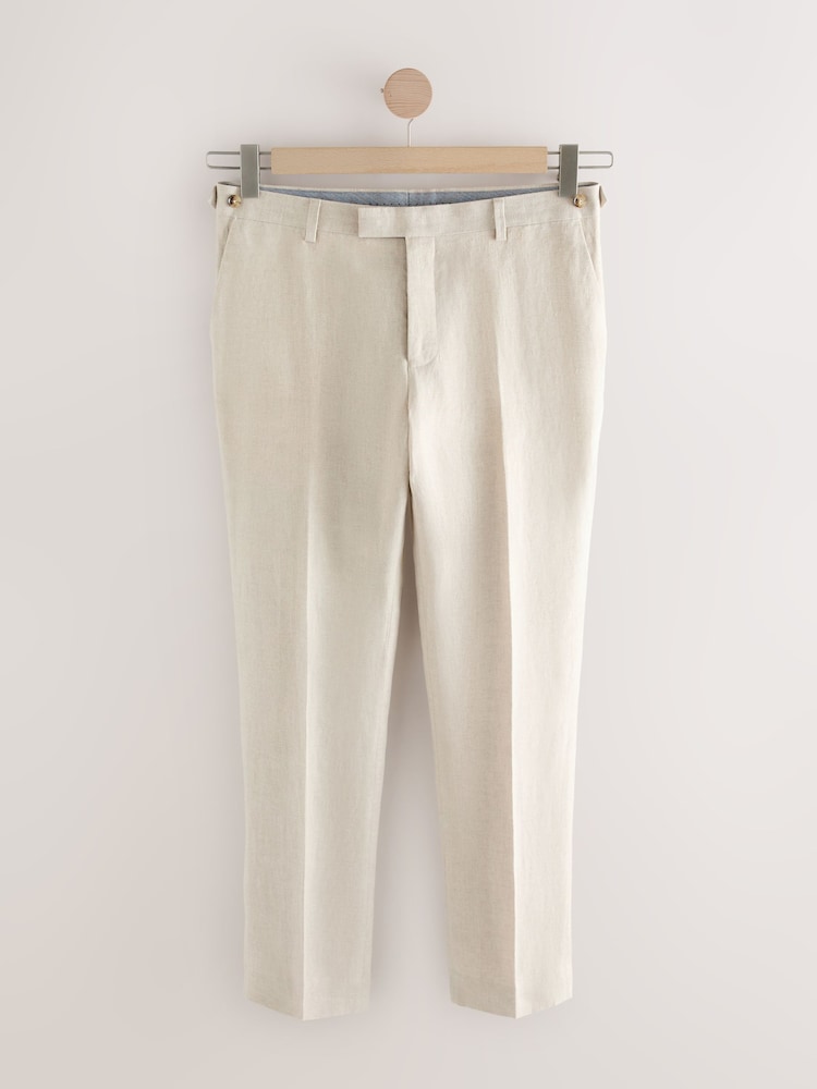Stone - Slim Fit Signature Leomaster Italian 100% Linen Fabric Suit Trousers - Image 6 of 10