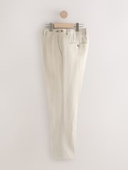 Stone - Slim Fit Signature Leomaster Italian 100% Linen Fabric Suit Trousers - Image 7 of 10