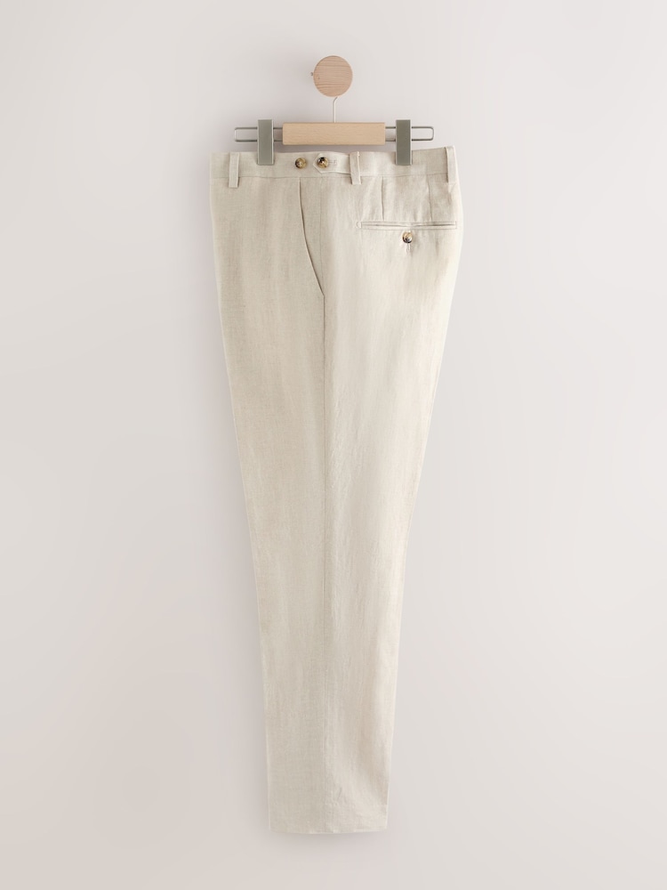 Stone - Slim Fit Signature Leomaster Italian 100% Linen Fabric Suit Trousers - Image 7 of 10