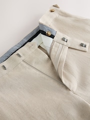 Stone - Slim Fit Signature Leomaster Italian 100% Linen Fabric Suit Trousers - Image 8 of 10
