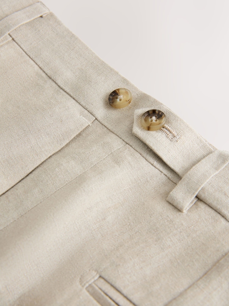 Stone - Slim Fit Signature Leomaster Italian 100% Linen Fabric Suit Trousers - Image 9 of 10