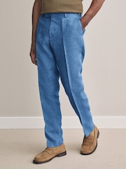 Blau - Slim Fit Signature Leomaster Italian 100% Linen Fabric Suit Trousers - Image 1 of 6