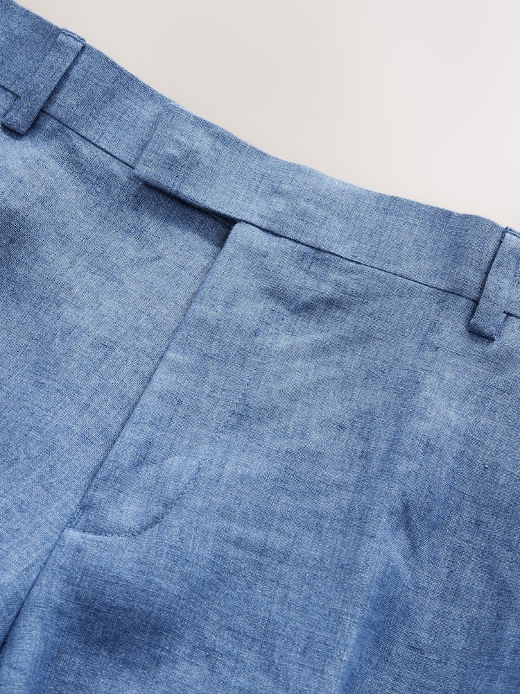 Blue Slim Fit Signature Leomaster Italian 100% Linen Fabric Suit Trousers - Image 10 of 13