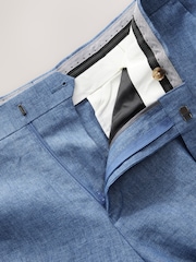 Blue Slim Fit Signature Leomaster Italian 100% Linen Fabric Suit Trousers - Image 11 of 13